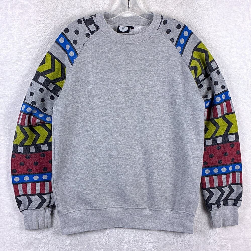 Lazy Oaf Sweatshirt Pullover Mens L Gray Multicolor Geometric Streetwear USA